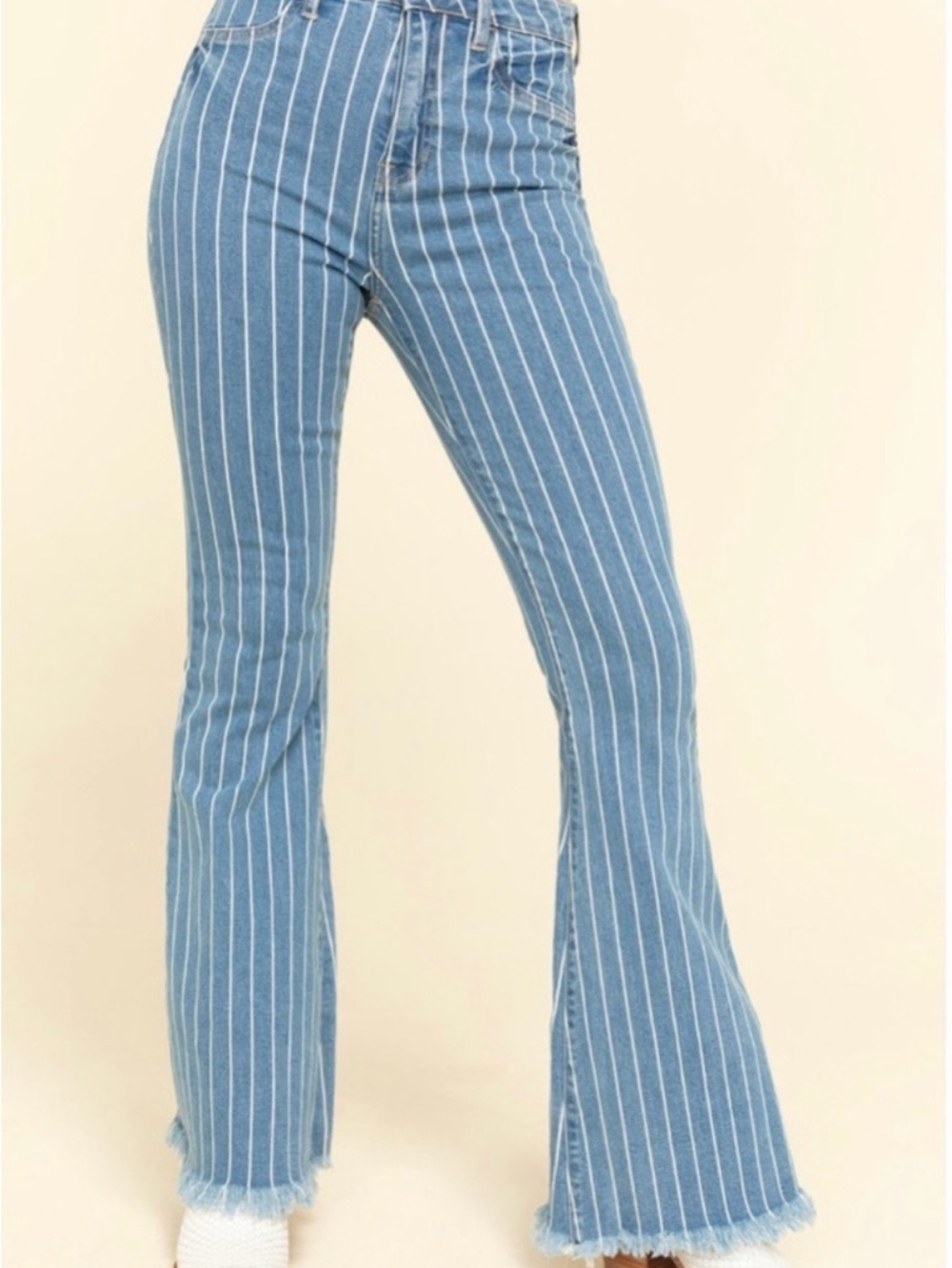 Cello Striped Blue High-Waist Flare Jeans - Women's